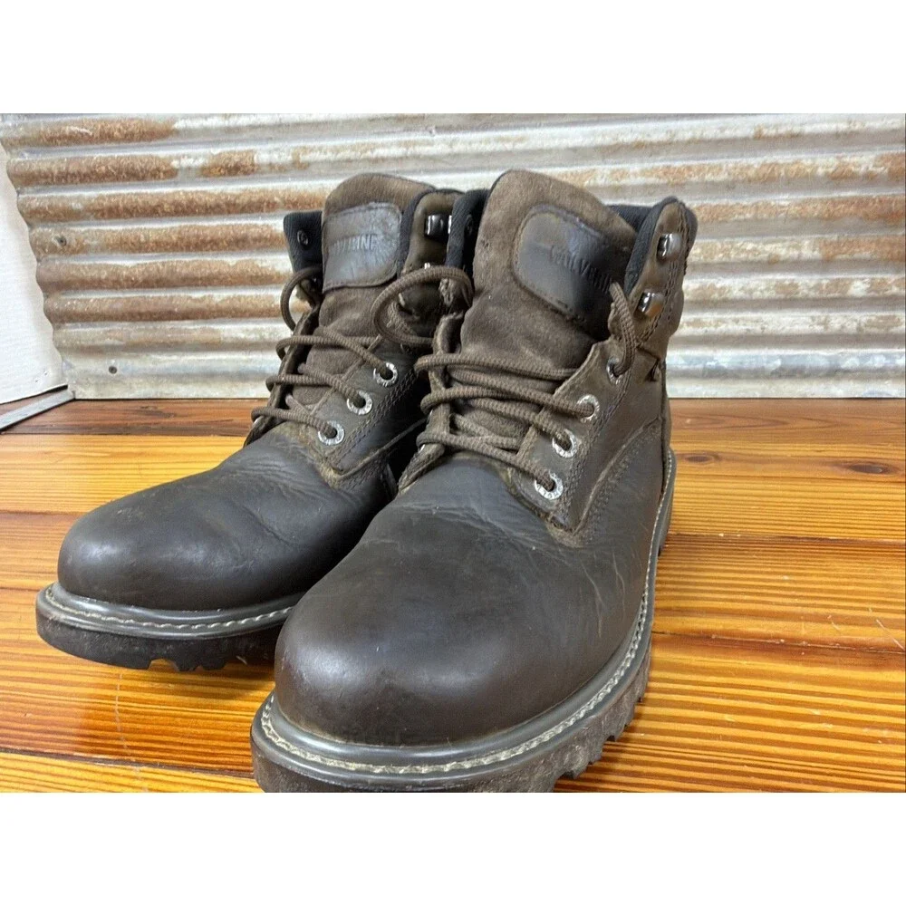 Wolverine Waterproof Brown Leather Lace Up Men's Soft Toe Work Boots Sz 9EW